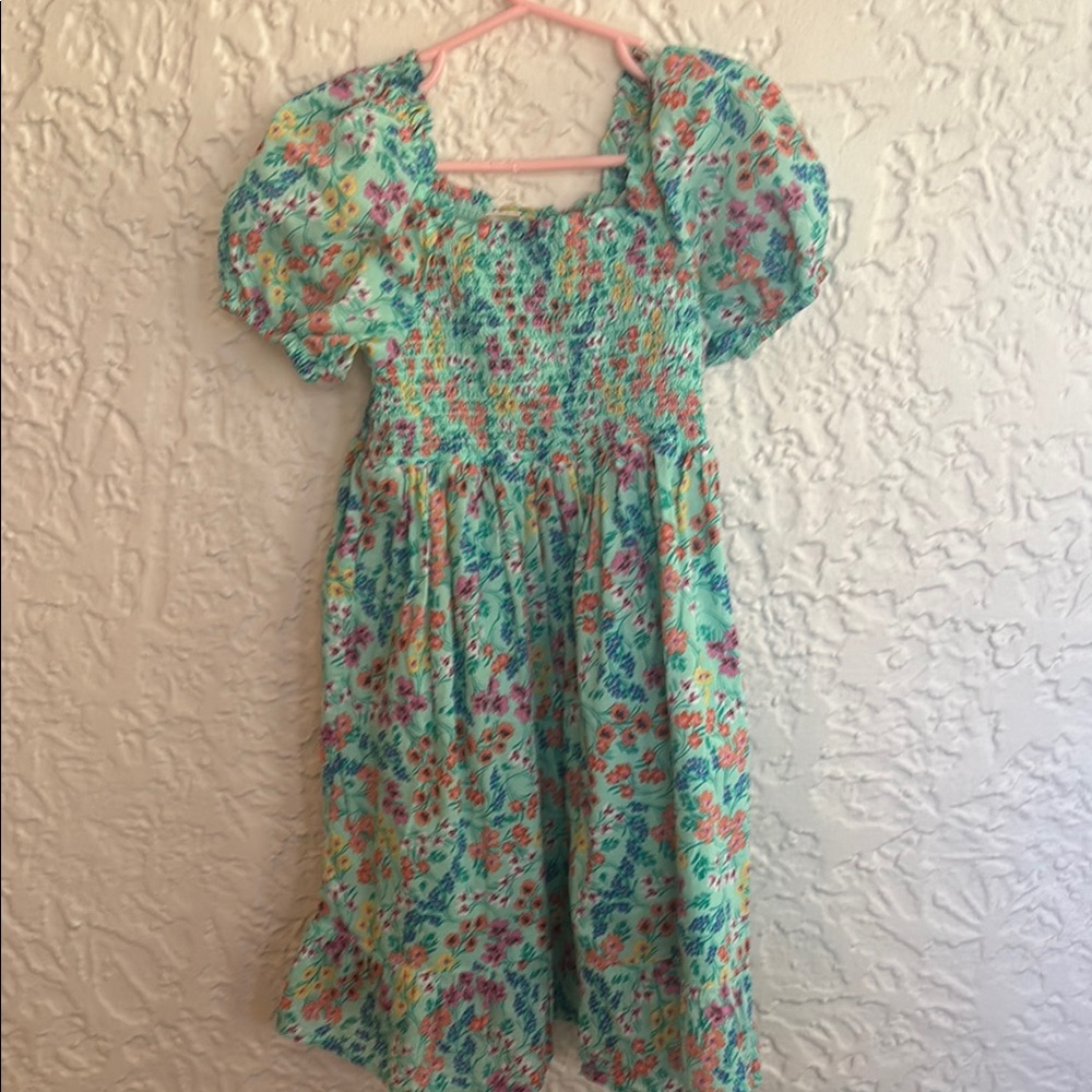 Crewcuts Green Smocked Sundress with Puff Sleeves